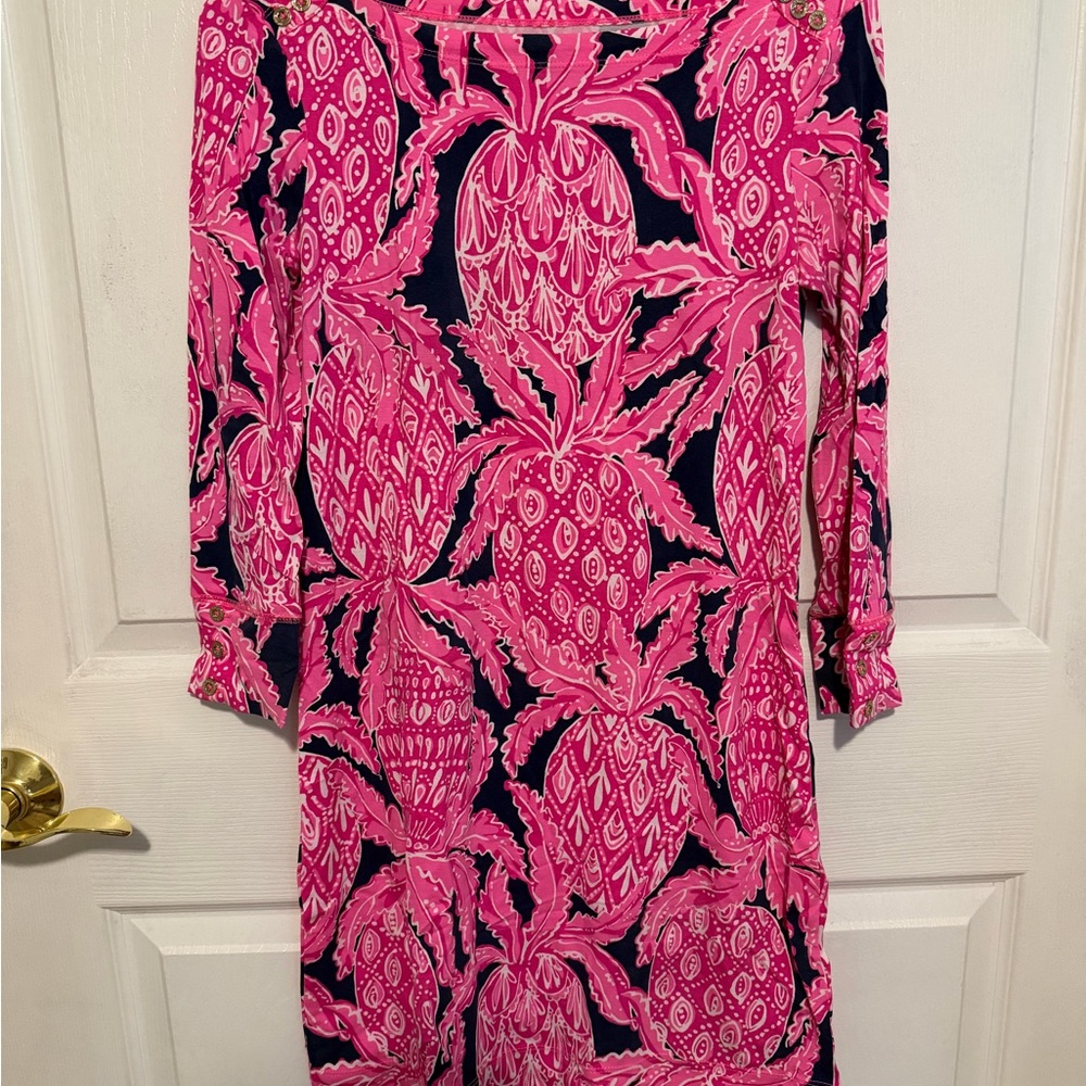 Lilly Pulitzer Pink Pineapple-Print Long Sleeve Shift Dress